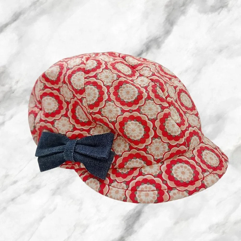 Kindercaps Hat Cap Girls One Size Red Beige Floral Bow Outdoor Travel Summer